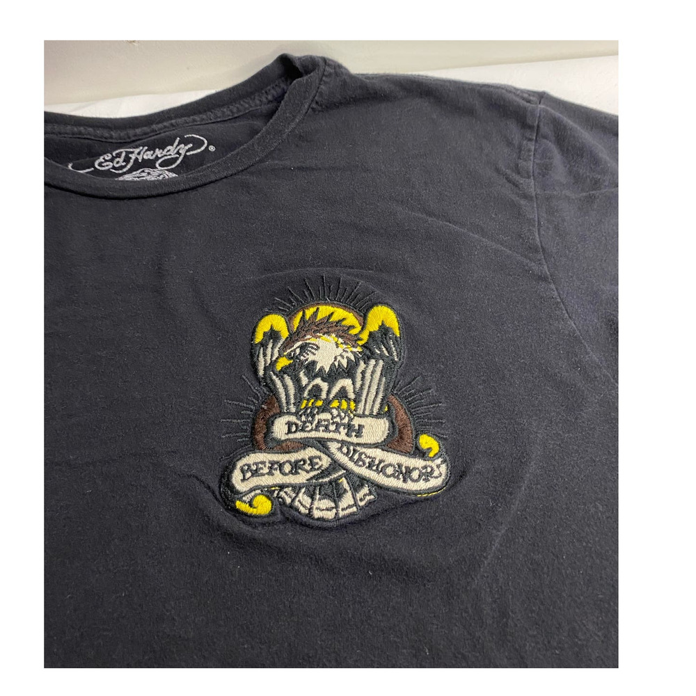 Vintage Ed Hardy Black Tshirt Size XXL Death Before Dishonor y2k embroidered